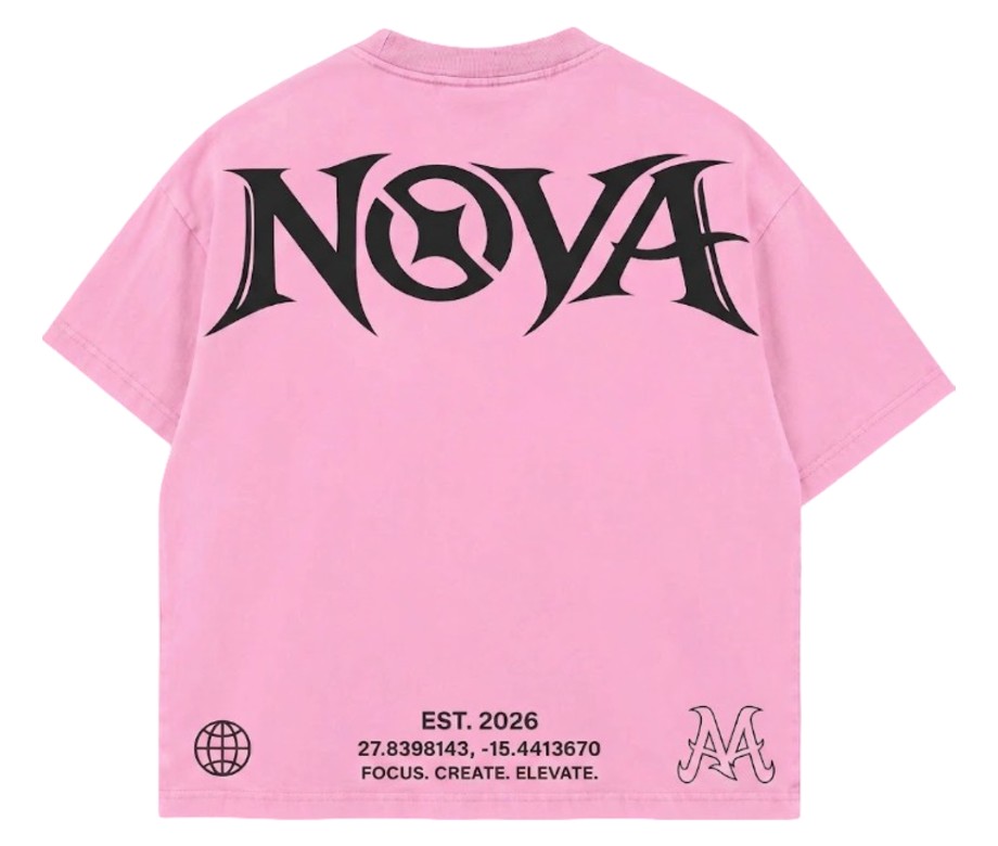 Camiseta NOVA Supply Clothing rosa por detrás, con NOVA en grande
